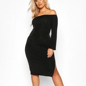Plus Textured Slinky Midi Dress